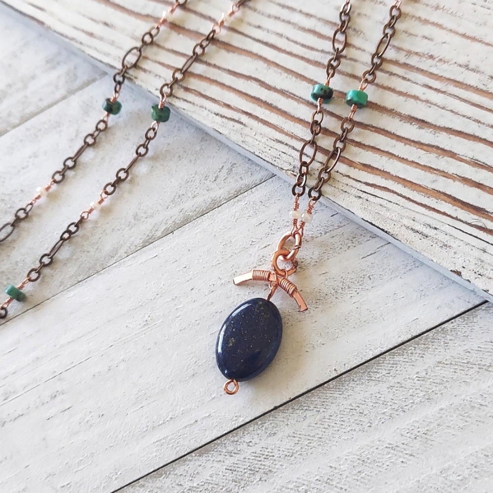 Artisan Jewelry Collection - Ocean Mist Beaded & Linked Necklace